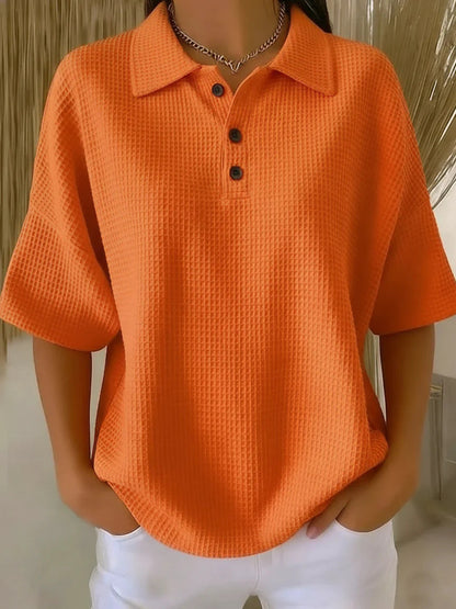 Effortless Waffle Knit Blouses for Women with Short Sleeve Style