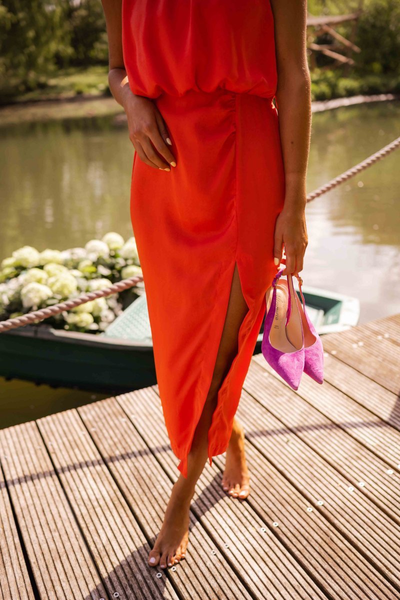 Elegant Halter Midi Dress for Women with Sleeveless Formal Wedding Guest Style