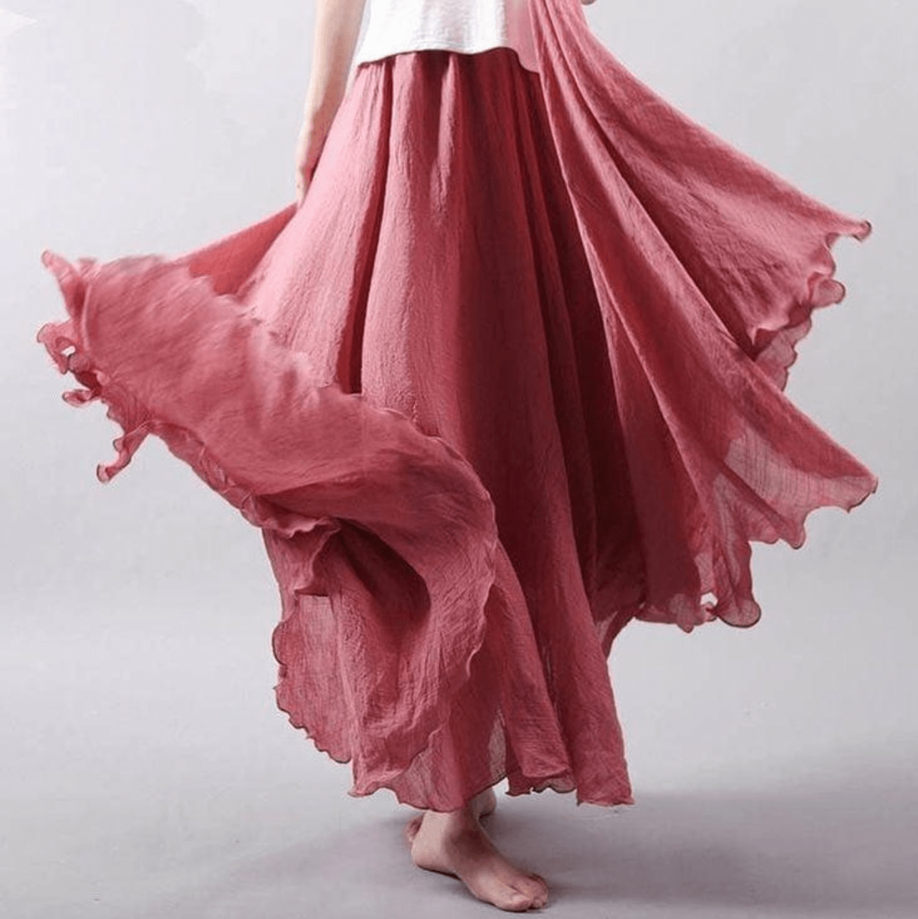 Effortless Linen Maxi Skirt for Women with Elastic Waist Flowy A Line Sweep Floor Length Casual Style