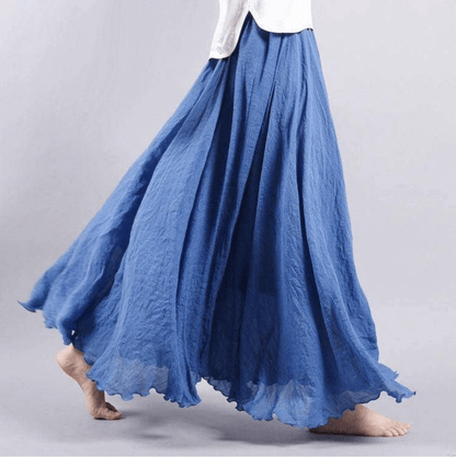 Effortless Linen Maxi Skirt for Women with Elastic Waist Flowy A Line Sweep Floor Length Casual Style