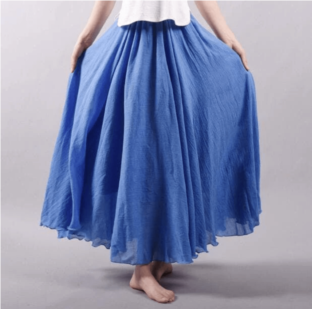 Effortless Linen Maxi Skirt for Women with Elastic Waist Flowy A Line Sweep Floor Length Casual Style