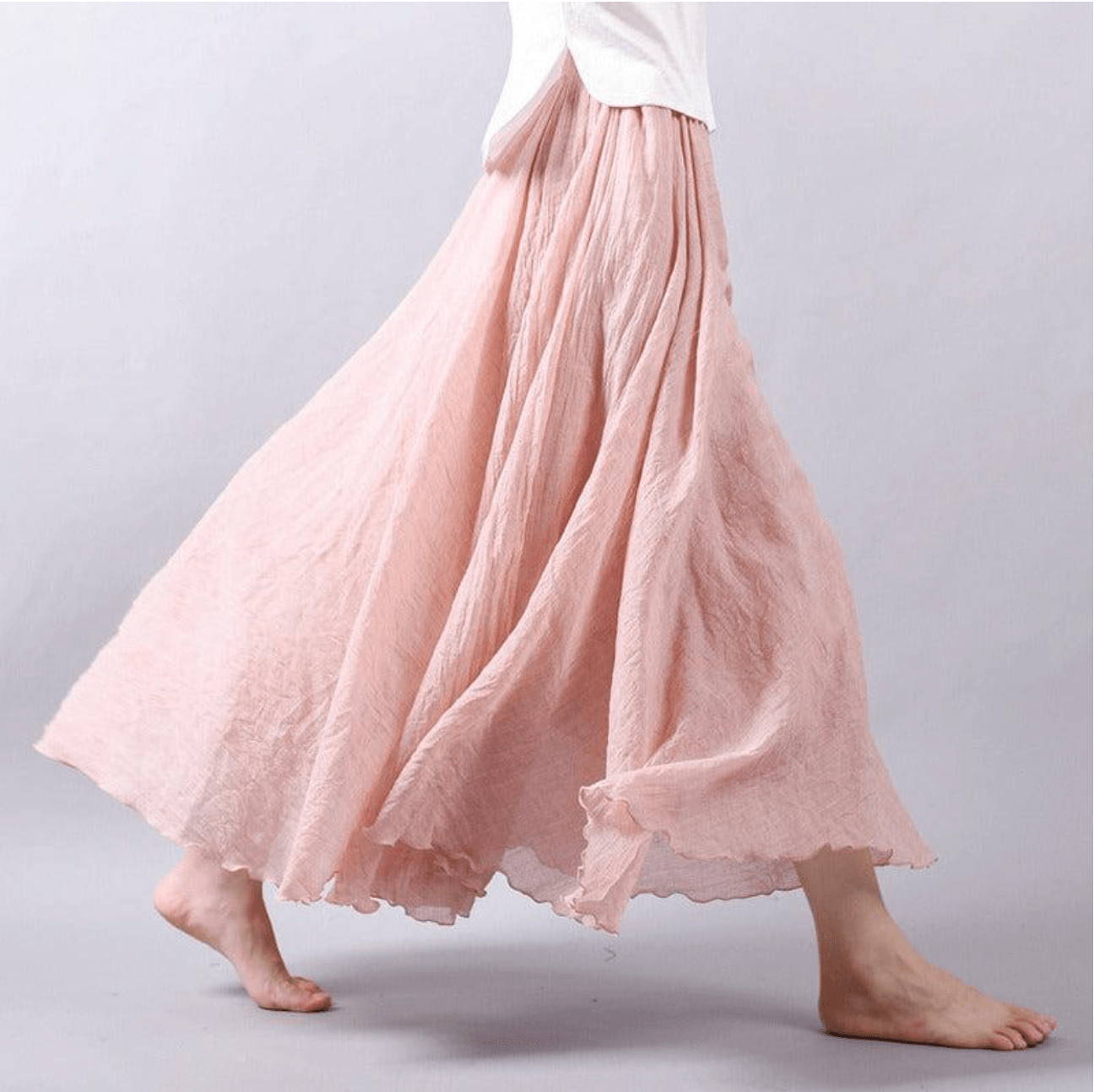 Effortless Linen Maxi Skirt for Women with Elastic Waist Flowy A Line Sweep Floor Length Casual Style