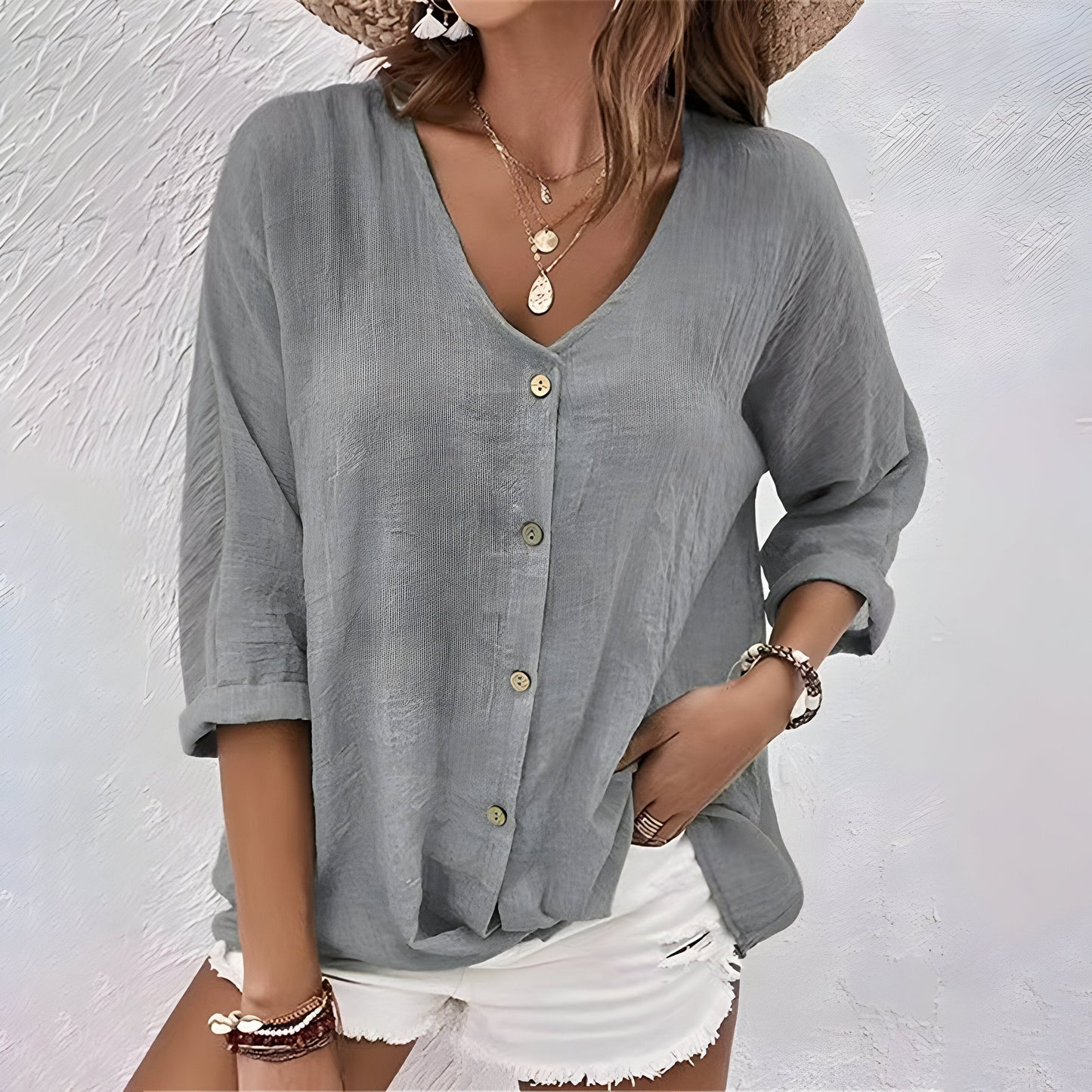 Comfortable Henley Blouses for Women with V Neck Style