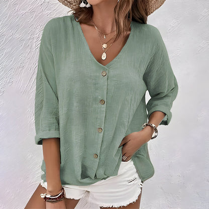 Comfortable Henley Blouses for Women with V Neck Style