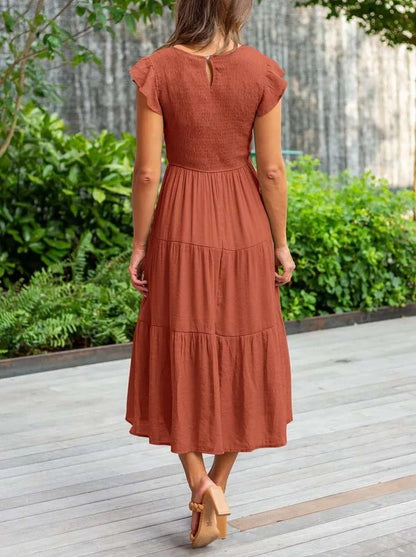 Comfortable Tiered Midi Dress for Women with Flutter Sleeve Style