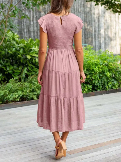Comfortable Tiered Midi Dress for Women with Flutter Sleeve Style