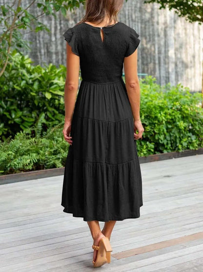 Comfortable Tiered Midi Dress for Women with Flutter Sleeve Style