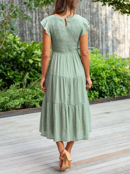 Comfortable Tiered Midi Dress for Women with Flutter Sleeve Style