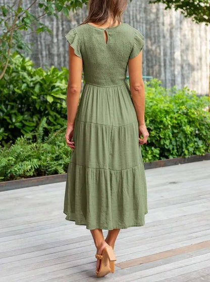 Comfortable Tiered Midi Dress for Women with Flutter Sleeve Style