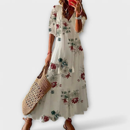 Effortless Printed Maxi Dress for Women with V Neck Boho Style