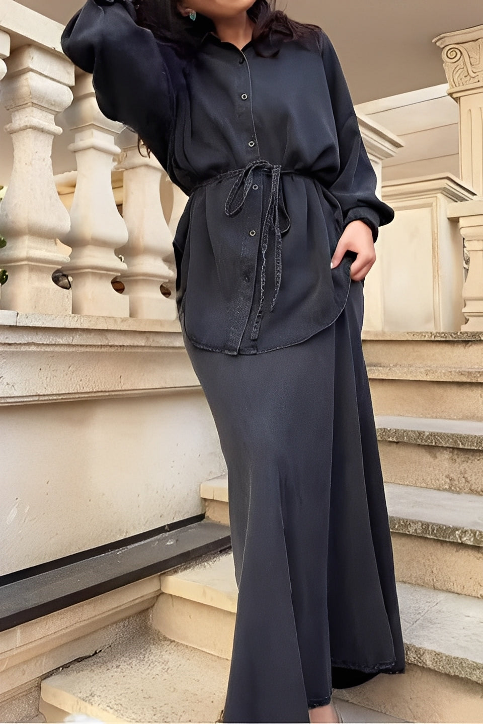 Effortless Shirt and Skirt Set for Women with Drawstring Waist Style