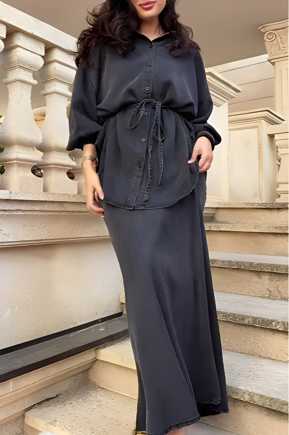 Effortless Shirt and Skirt Set for Women with Drawstring Waist Style