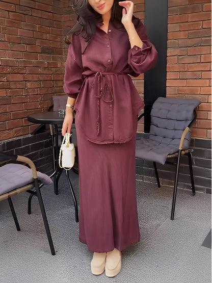 Effortless Shirt and Skirt Set for Women with Drawstring Waist Style