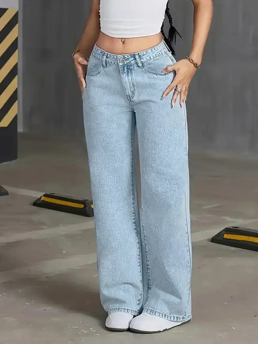 Stylish Relaxed Low Rise Blue Jeans for Women
