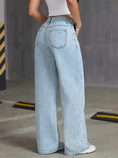 Stylish Relaxed Low Rise Blue Jeans for Women