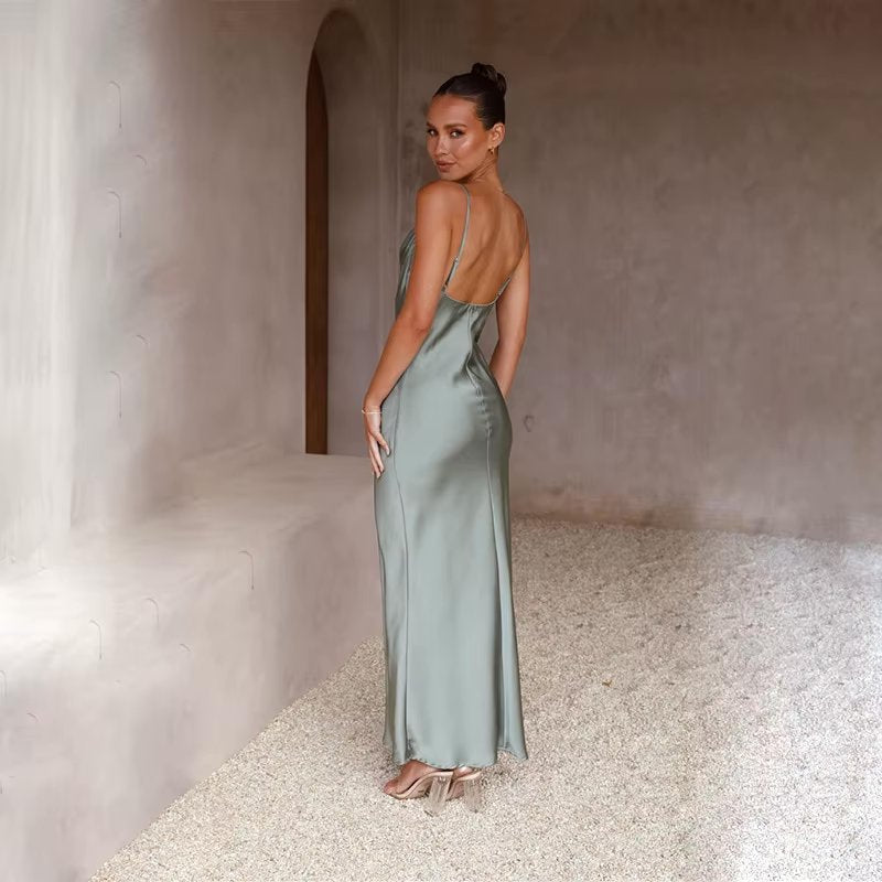 Strapless Satin Maxi Dress
