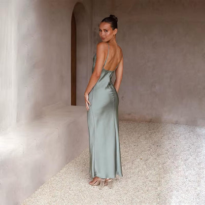 Strapless Satin Maxi Dress