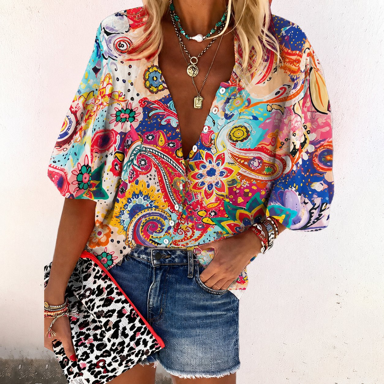 Boho Floral V Neck Blouse