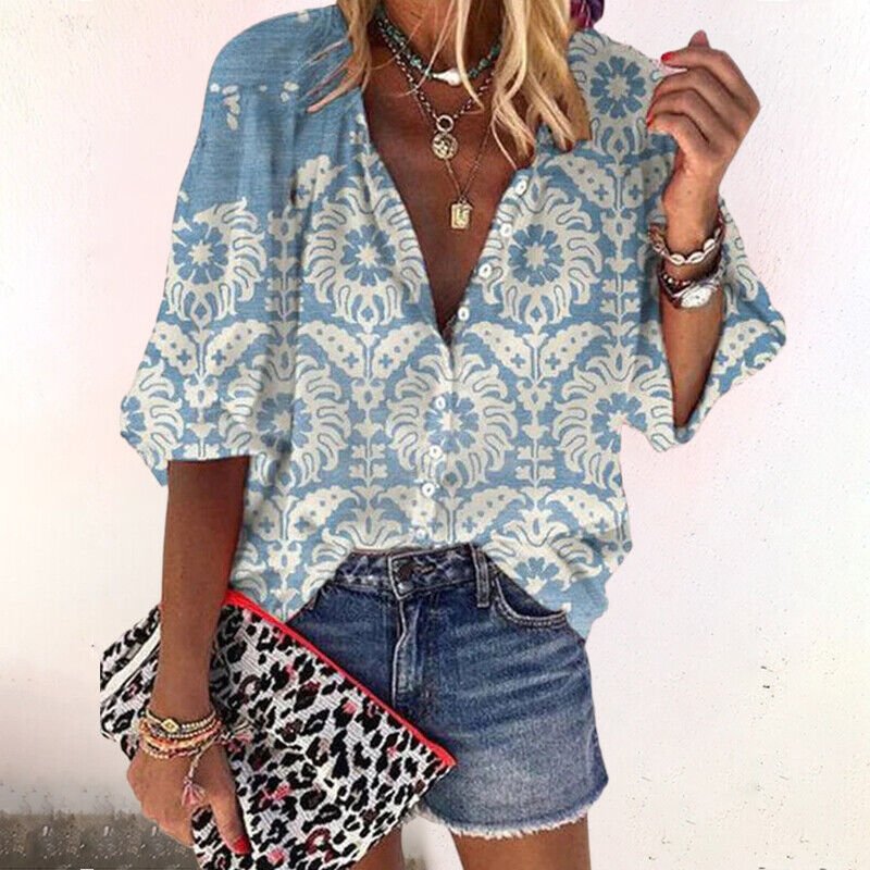 Boho Floral V Neck Blouse