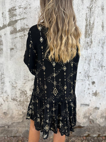 Boho V Neck Mini Dress with Ruffle Hem
