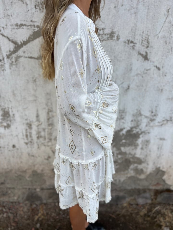 Boho V Neck Mini Dress with Ruffle Hem