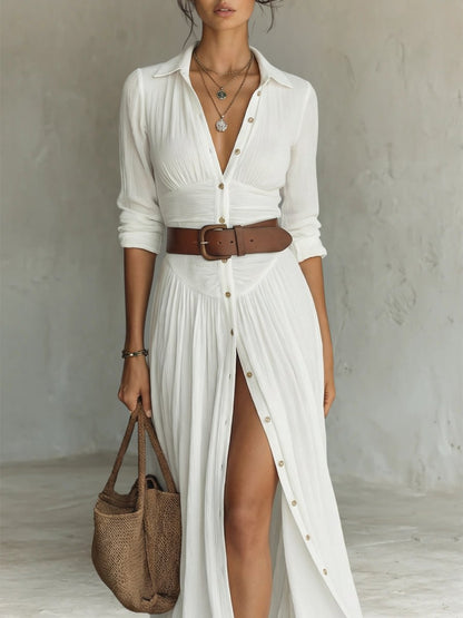 Belted Maxi Dress with High Slit