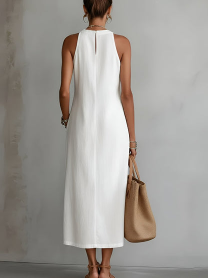 Embroidered Sleeveless Maxi Dress with Side Slit