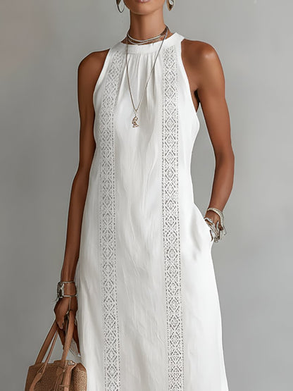 Embroidered Sleeveless Maxi Dress with Side Slit