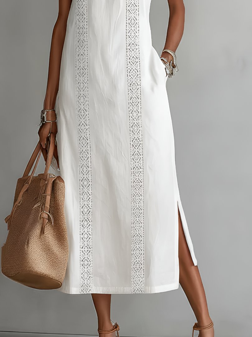 Embroidered Sleeveless Maxi Dress with Side Slit