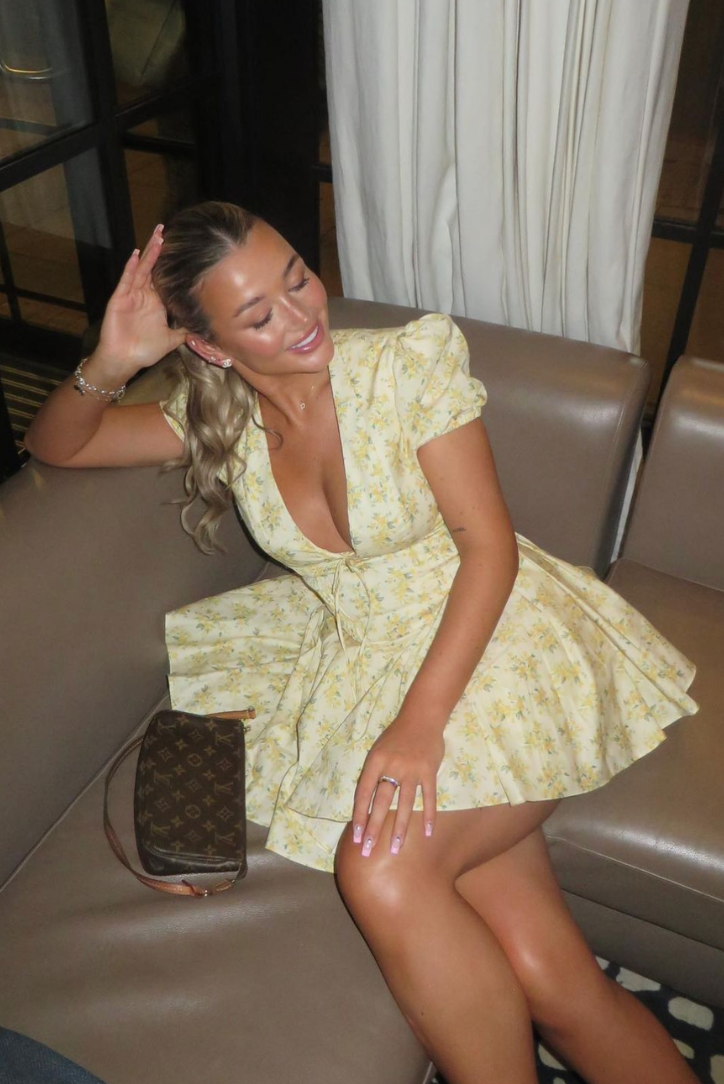 Elegant Yellow Floral A Line Dress for Women with Square Neck Style
