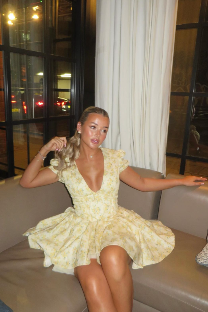 Elegant Yellow Floral A Line Dress for Women with Square Neck Style