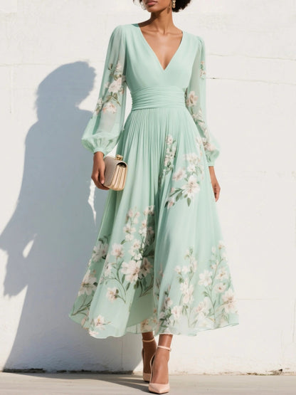 Light Green Floral Wrap Maxi Dress