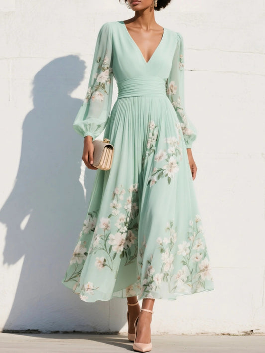 Light Green Floral Wrap Maxi Dress