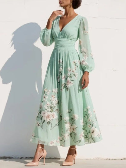 Light Green Floral Wrap Maxi Dress