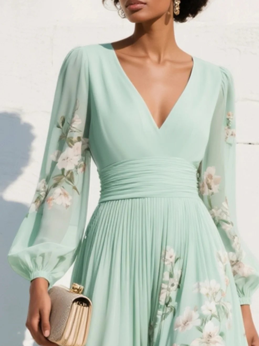 Light Green Floral Wrap Maxi Dress
