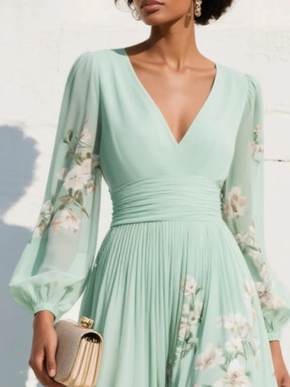 Light Green Floral Wrap Maxi Dress