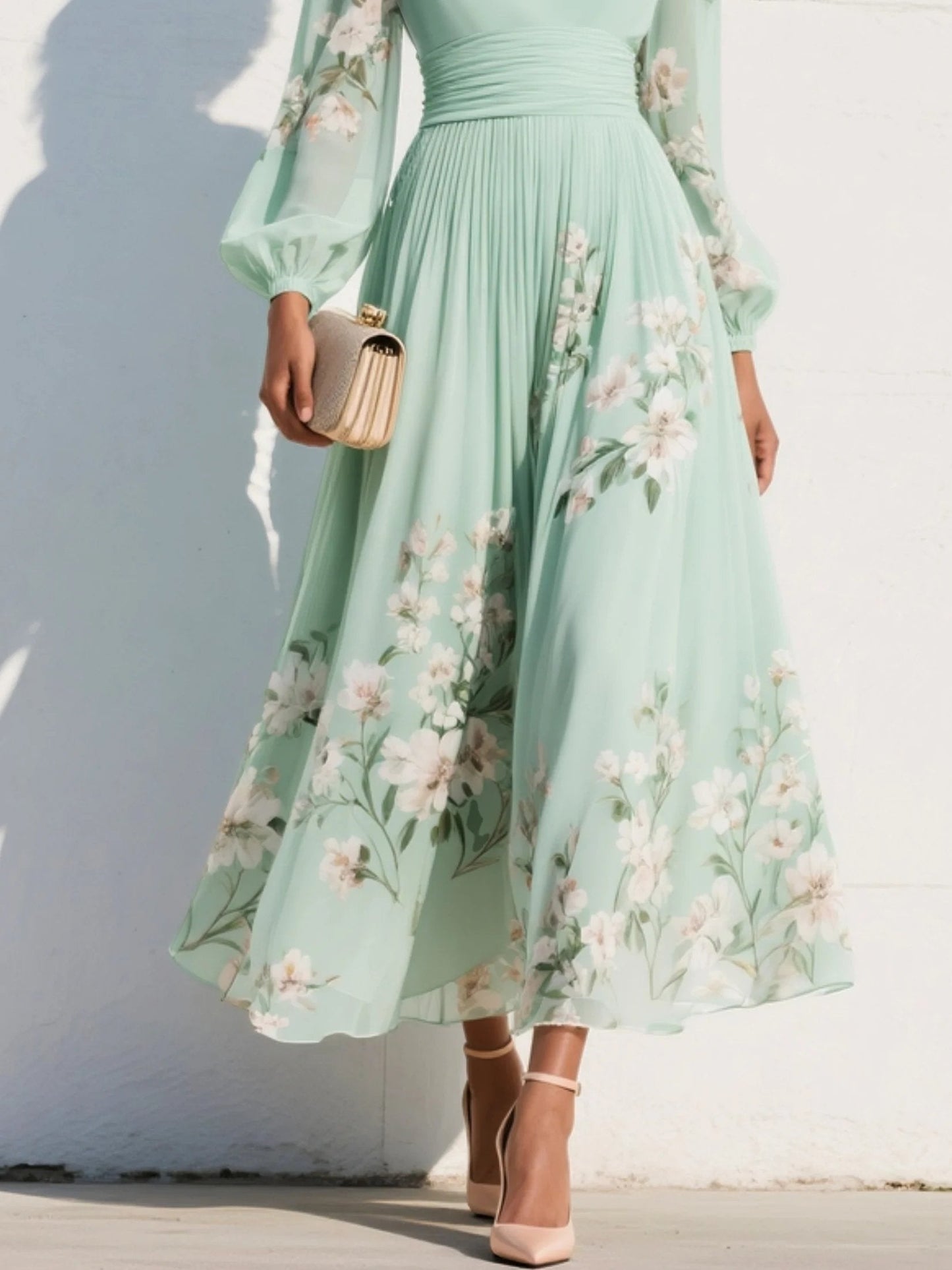 Light Green Floral Wrap Maxi Dress