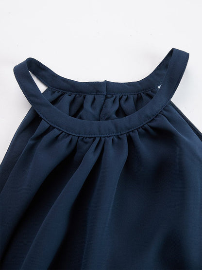 Navy Blue Halter Jumpsuit with Wide Leg Pants