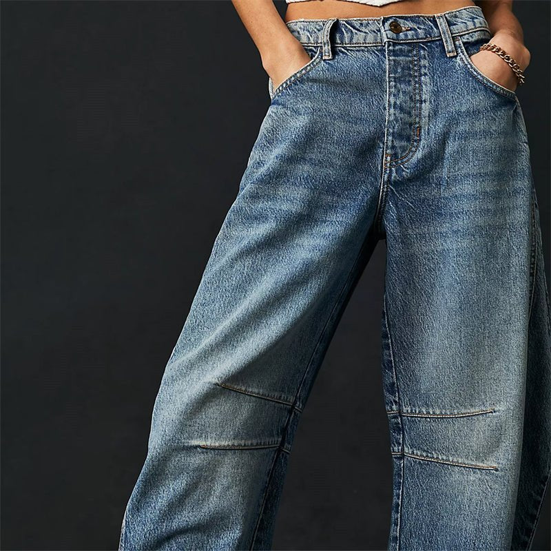 Light Blue Barrel Jeans with Relaxed Wide Leg