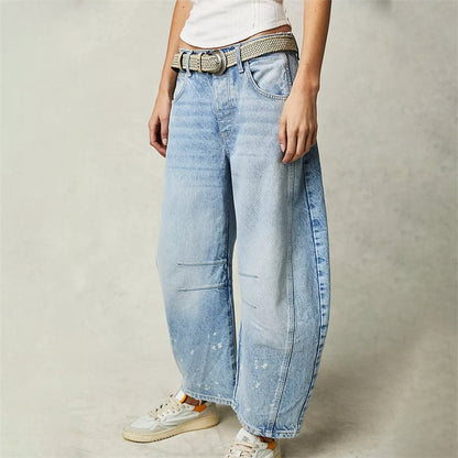 Light Blue Barrel Jeans with Relaxed Wide Leg