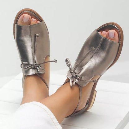 Elegant Champagne Sandals for Women with Bow Tie Style