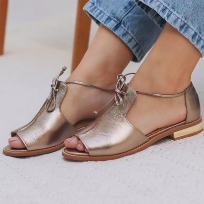 Elegant Champagne Sandals for Women with Bow Tie Style