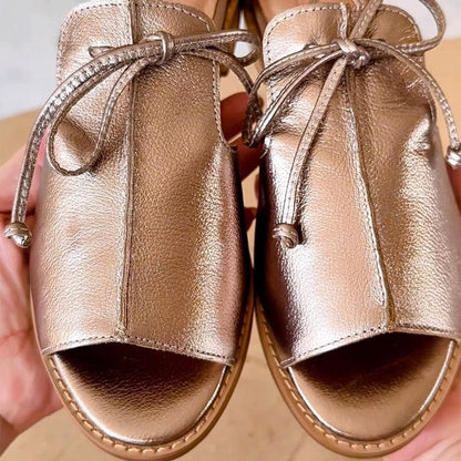 Elegant Champagne Sandals for Women with Bow Tie Style