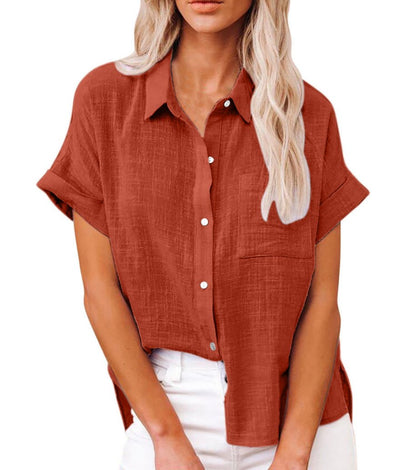 Relaxed Button Down Blouse with Short Sleeves