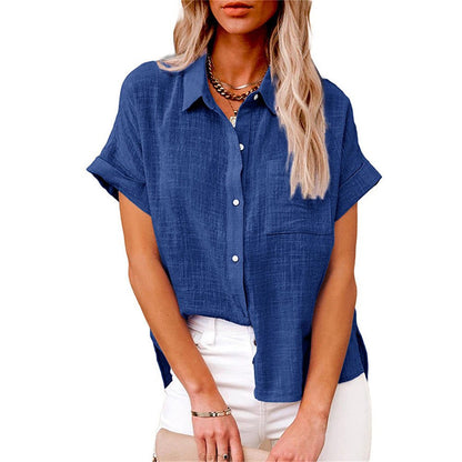 Relaxed Button Down Blouse with Short Sleeves