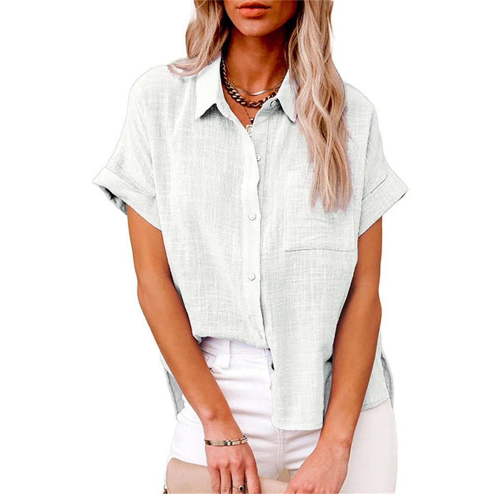 Relaxed Button Down Blouse with Short Sleeves
