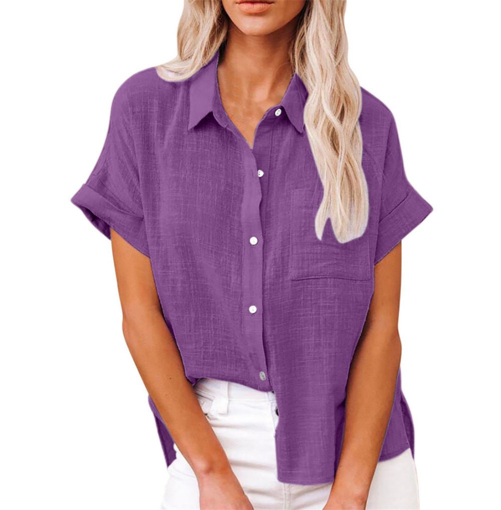 Relaxed Button Down Blouse with Short Sleeves