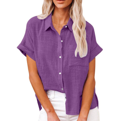 Relaxed Button Down Blouse with Short Sleeves