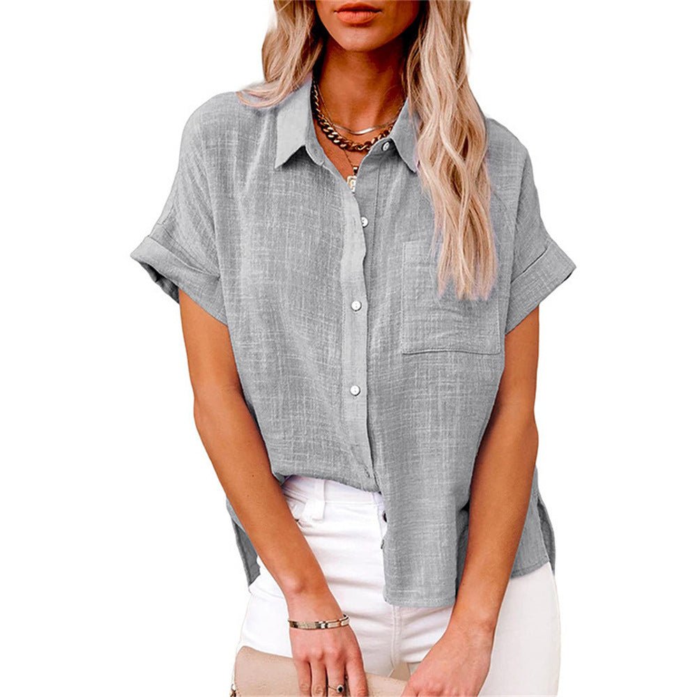 Relaxed Button Down Blouse with Short Sleeves