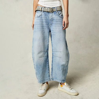 Effortless Relaxed Mom Jeans for Women with Cropped Barrel Leg Style